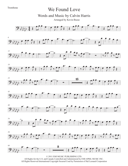 Free Sheet Music We Found Love Original Key Trombone