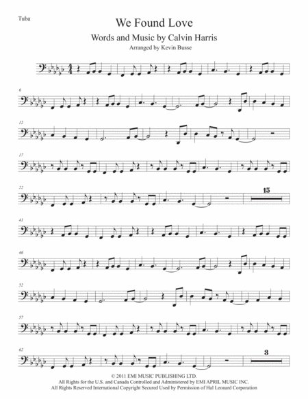 We Found Love Original Key Tuba Sheet Music