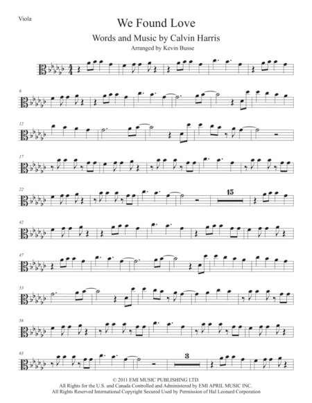 We Found Love Original Key Viola Sheet Music