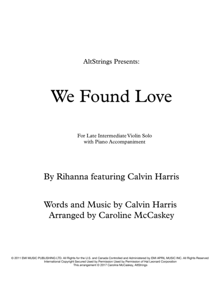 Free Sheet Music We Found Love Violin Solo With Piano Accompaniment