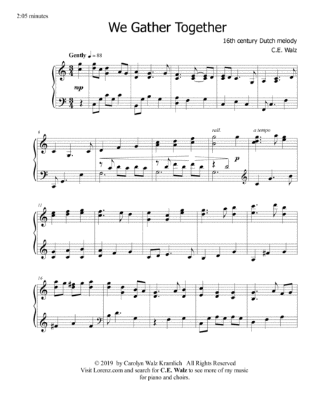 Free Sheet Music We Gather Together A Thanksgiving Piano Solo