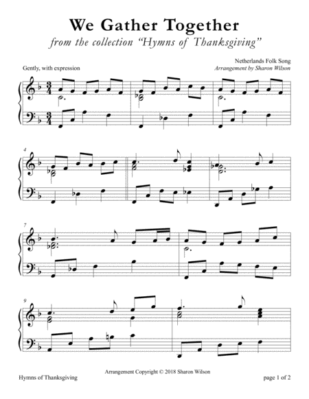 We Gather Together Large Print Piano Solo Sheet Music