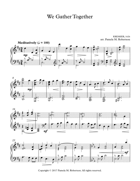 Free Sheet Music We Gather Together Piano Solo