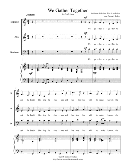 We Gather Together The Thanksgiving Hymn For Sab Choir With Piano Accompaniment Sheet Music