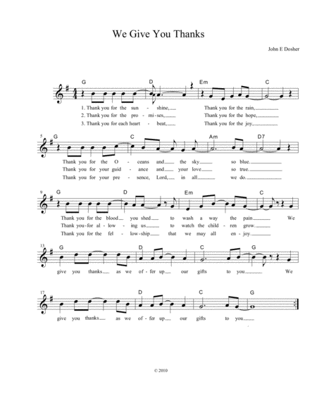 We Give You Thanks Sheet Music