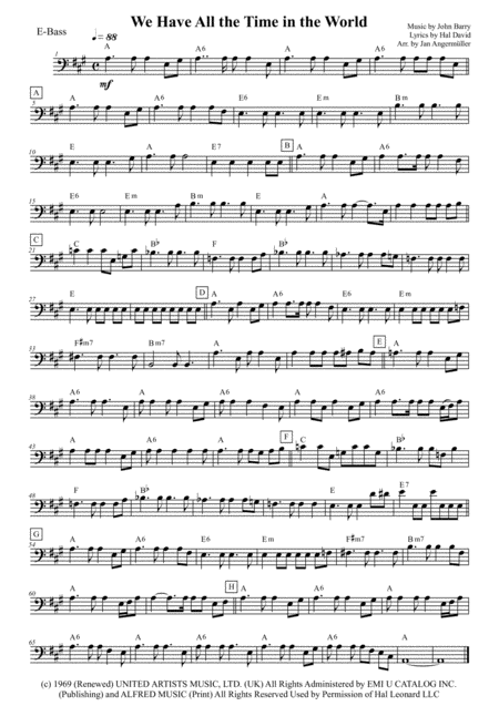 Free Sheet Music We Have All The Time In The World E Bass Transcription Of Original Recording By Louis Armstrong