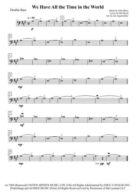 We Have All The Time In The World String Bass Play A Long The String Bass Part Of The Louis Armstrong Recording For James Bond Sheet Music