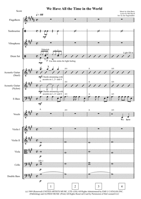 We Have All The Time In The World Transcription Of Original L Armstrong James Bond Recording For Jazz Combo And String Ensemble Sheet Music