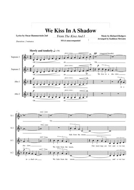 We Kiss In A Shadow From The King And I Arr Kathleen Mcguire Ssaa A Cappella Sheet Music