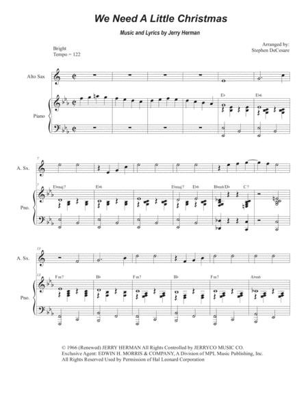 Free Sheet Music We Need A Little Christmas Alto Saxophone And Piano