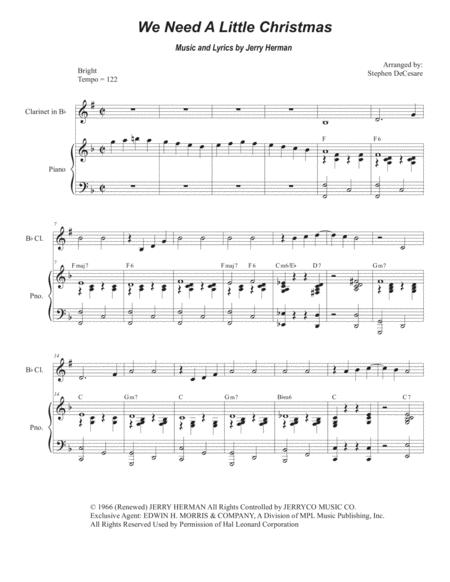 Free Sheet Music We Need A Little Christmas Bb Clarinet Solo And Piano