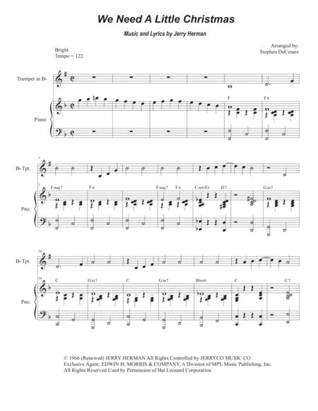 Free Sheet Music We Need A Little Christmas Bb Trumpet Solo And Piano