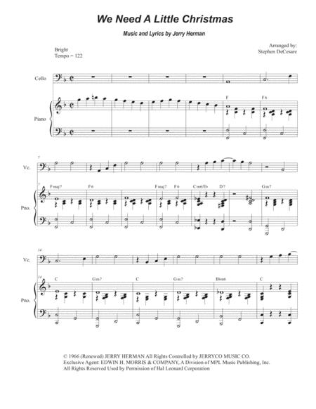 Free Sheet Music We Need A Little Christmas Cello Solo And Piano