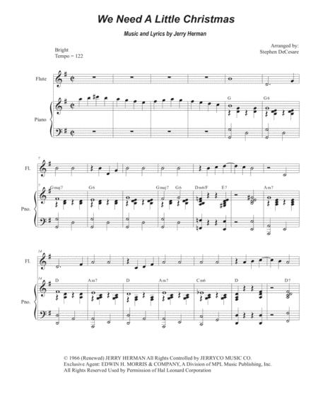 Free Sheet Music We Need A Little Christmas Flute Solo And Piano