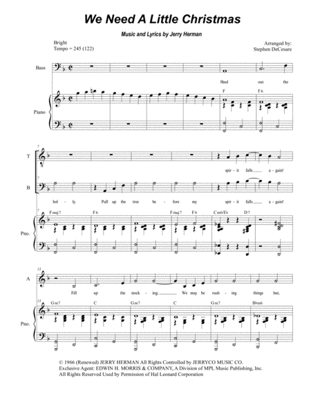 We Need A Little Christmas For Satb Sheet Music