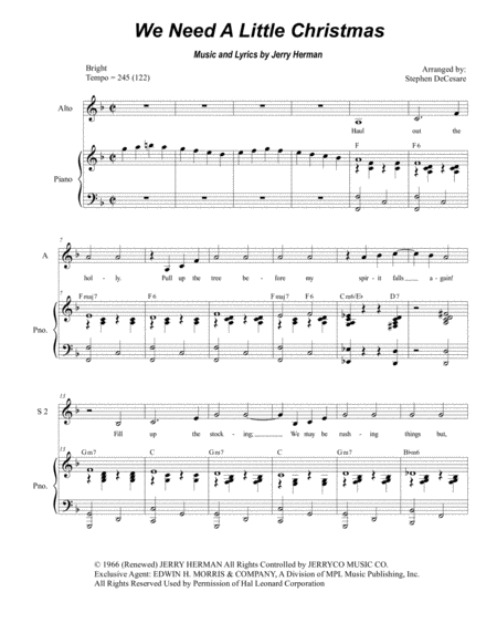 We Need A Little Christmas For Ssa Sheet Music