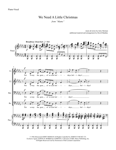 We Need A Little Christmas From The Broadway Musical Mame Sheet Music