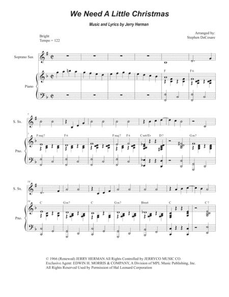 Free Sheet Music We Need A Little Christmas Soprano Saxophone And Piano