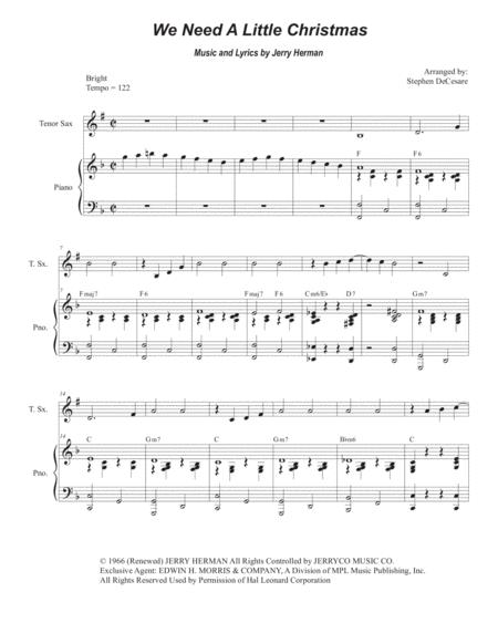 Free Sheet Music We Need A Little Christmas Tenor Saxophone And Piano