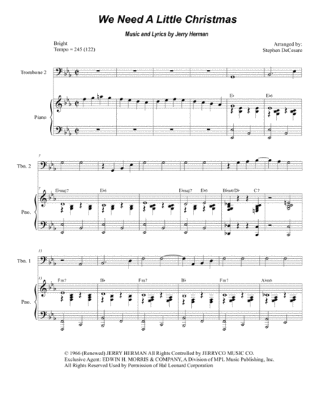 We Need A Little Christmas Trombone Duet Sheet Music