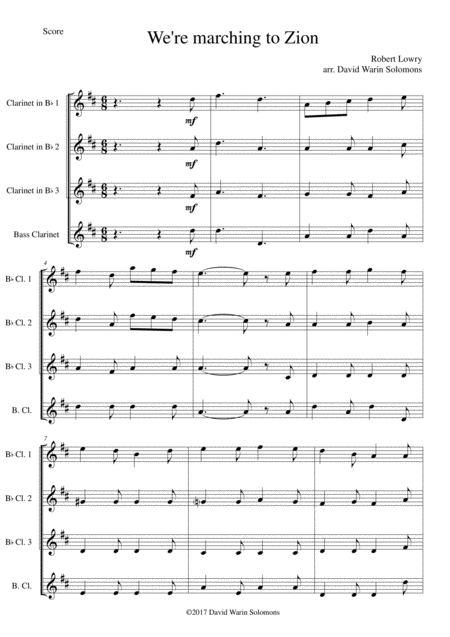 Free Sheet Music We Re Marching To Zion For Clarinet Quartet