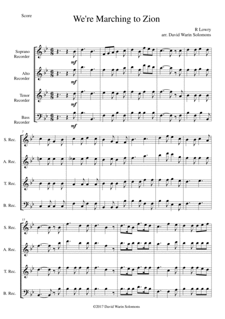 We Re Marching To Zion For Recorder Quartet Sheet Music