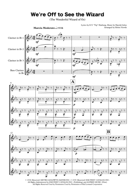 We Re Off To See The Wizard From The Wizard Of Oz For Clarinet Quartet Sheet Music