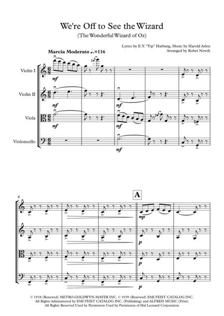 We Re Off To See The Wizard From The Wizard Of Oz For String Quartet Sheet Music