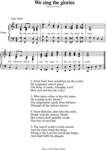 We Sing The Glories A New Tune To A Wonderful Isaac Watts Hymn Sheet Music