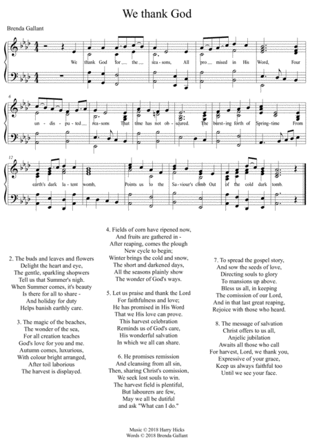 We Thank God For The Seasons A Brand New Hymn Sheet Music