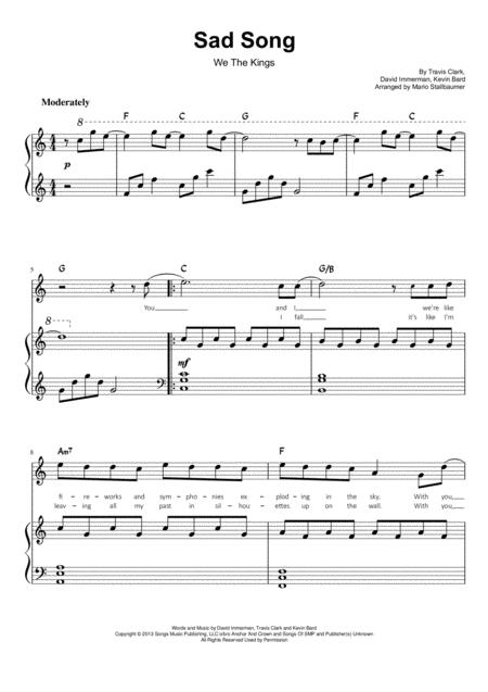 We The Kings Sad Song Transposed To C Major Sheet Music