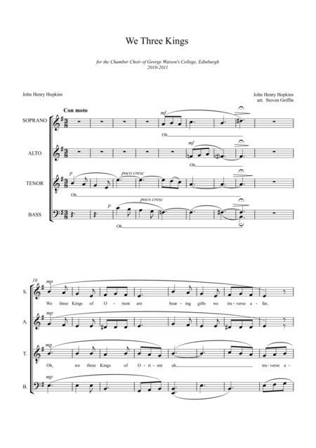 We Three Kings Arrangement For Ssaatb Sheet Music