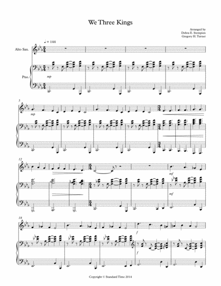 We Three Kings For Alto Sax Solo With Piano Accompaniment Sheet Music