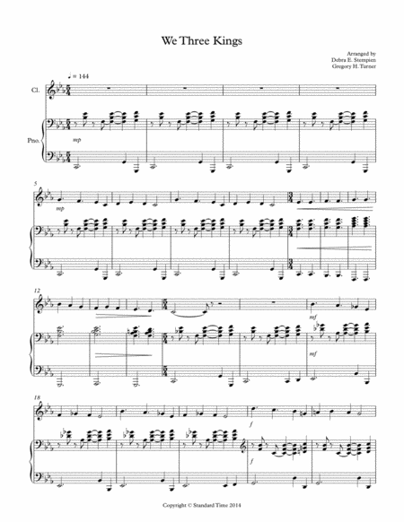 We Three Kings For Clarinet Or Soprano Sax Solo With Piano Accompaniment Sheet Music