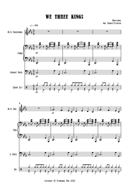 Free Sheet Music We Three Kings For Jazz Combo Alto Sax Piano Bass Drums