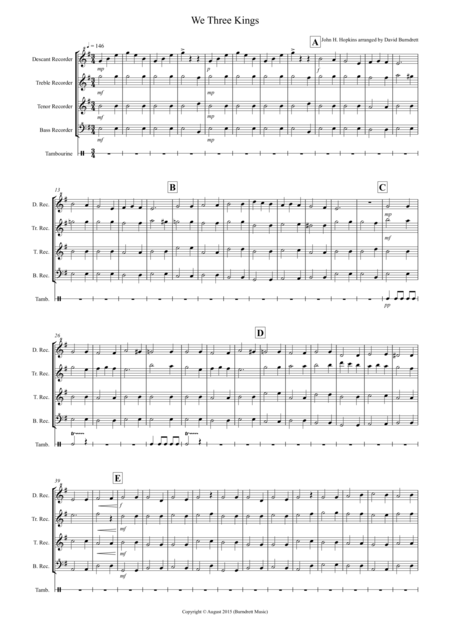 Free Sheet Music We Three Kings For Recorder Quartet