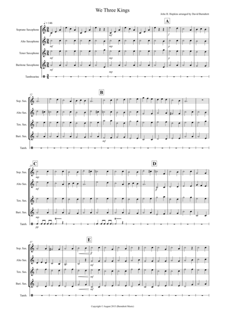 We Three Kings For Saxophone Quartet Sheet Music