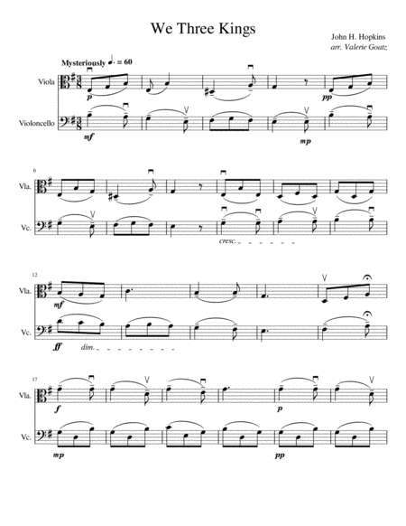 We Three Kings For Viola And Cello Beginner Sheet Music