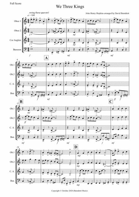 Free Sheet Music We Three Kings Jazzy Style For Double Reed Quartet