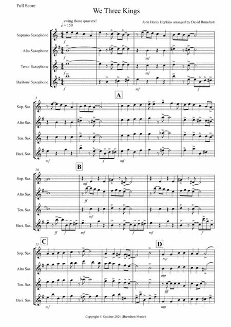 We Three Kings Jazzy Style For Saxophone Quartet Sheet Music