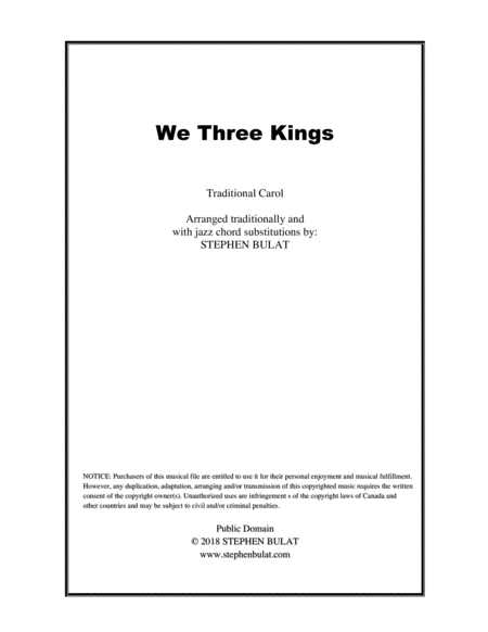 Free Sheet Music We Three Kings Lead Sheet Arranged In Traditional And Jazz Style Key Of Em