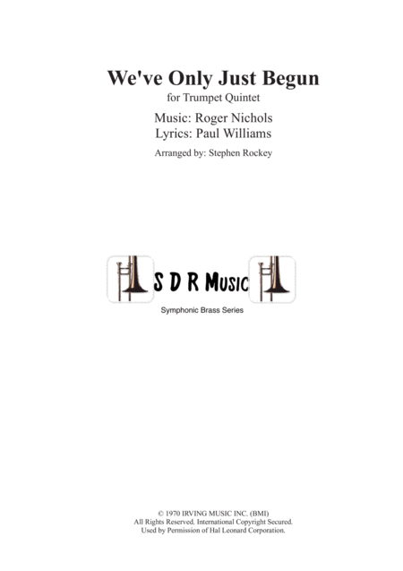 We Ve Only Just Begun For Trumpet Quintet Sheet Music