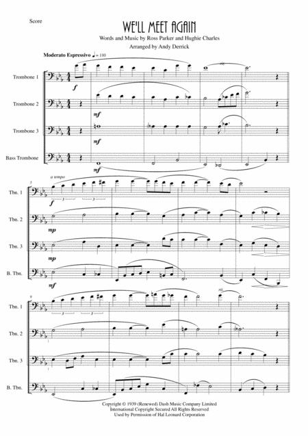 Free Sheet Music We Will Meet Again For Trombone Quartet