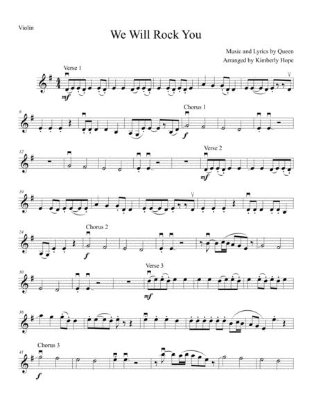 Free Sheet Music We Will Rock You By Queen Easy Beginner Violin Solo