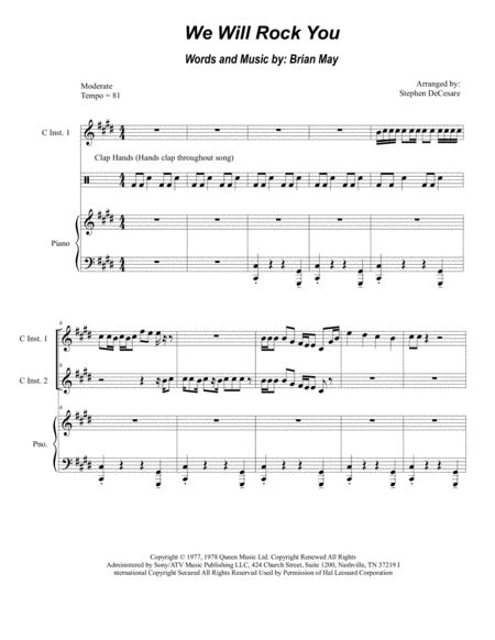 We Will Rock You Duet For C Instruments Sheet Music