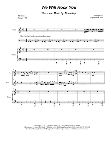 We Will Rock You Duet For Flute Bb Clarinet Sheet Music