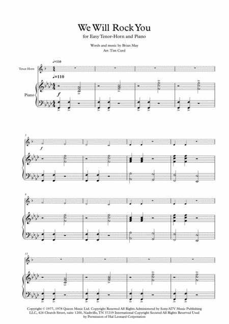 Free Sheet Music We Will Rock You For Easy Horn In Eb And Piano