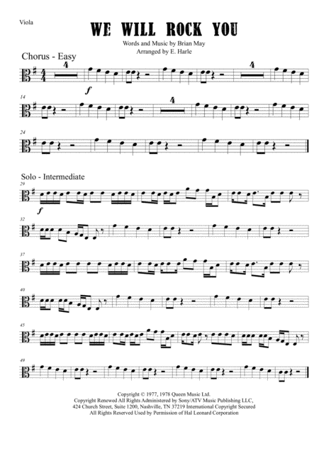 We Will Rock You Solo Viola Or Viola Duet Sheet Music