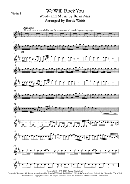 We Will Rock You String Quartet Sheet Music