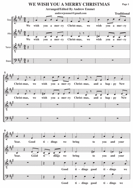 Free Sheet Music We Wish You A Merry Christmas A Cappella